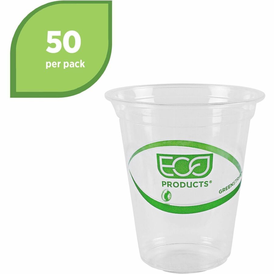 Eco-Products 16 oz GreenStripe Cold Cups - 16 fl oz - Clear, Green - Polylactic Acid (PLA) - Cold Drink - 1 Pack