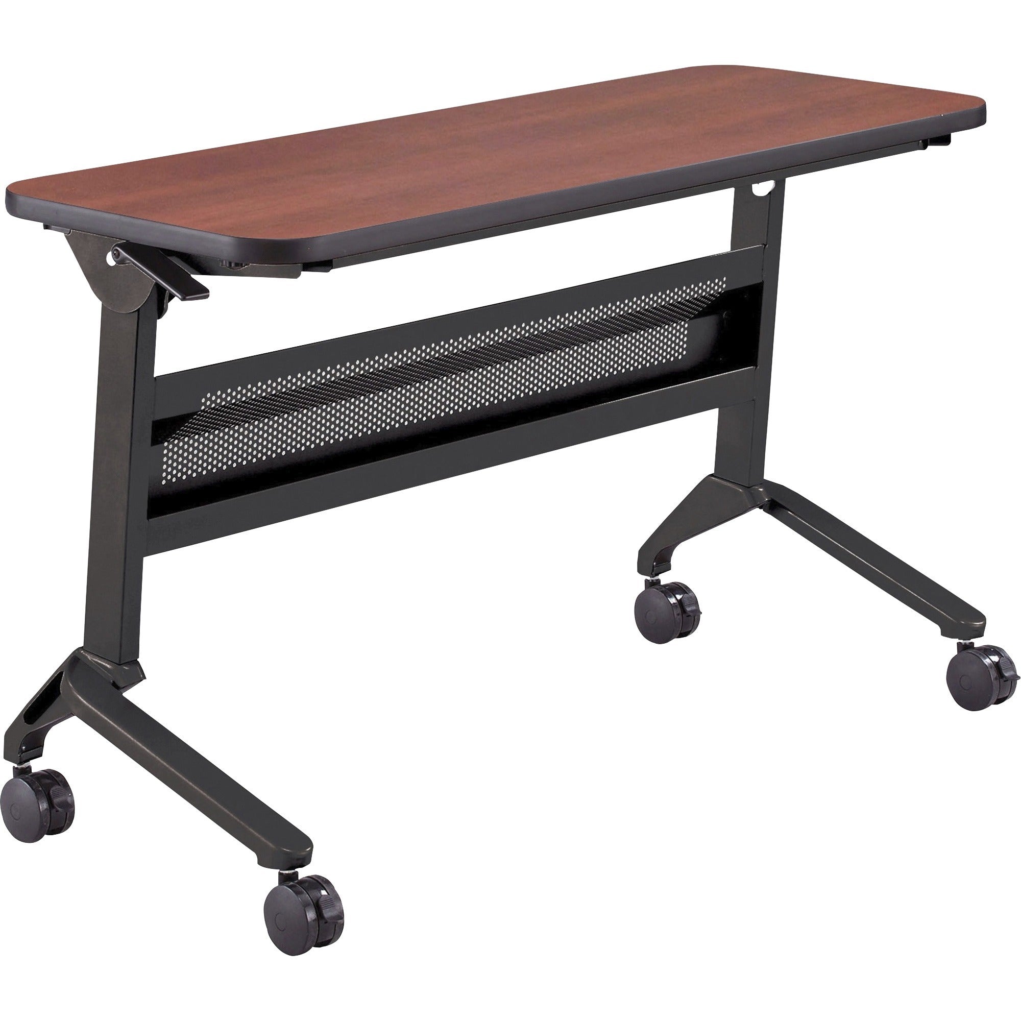 Safco Flip-N-Go Rectangular Training Table, Biltmore Cherry Top, Black Base, 48"W x 18"D x 29"H, 150 lb Capacity, Low Pressure Laminate, 1 Each