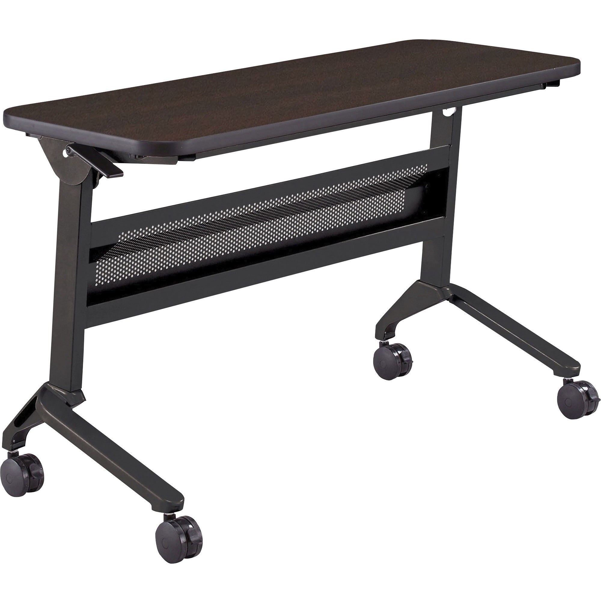 Safco Flip-N-Go Rectangular Training Table, Mocha Top, Black Base, 48"W x 18"D x 29"H, 150 lb Capacity, Low Pressure Laminate, 1 Each