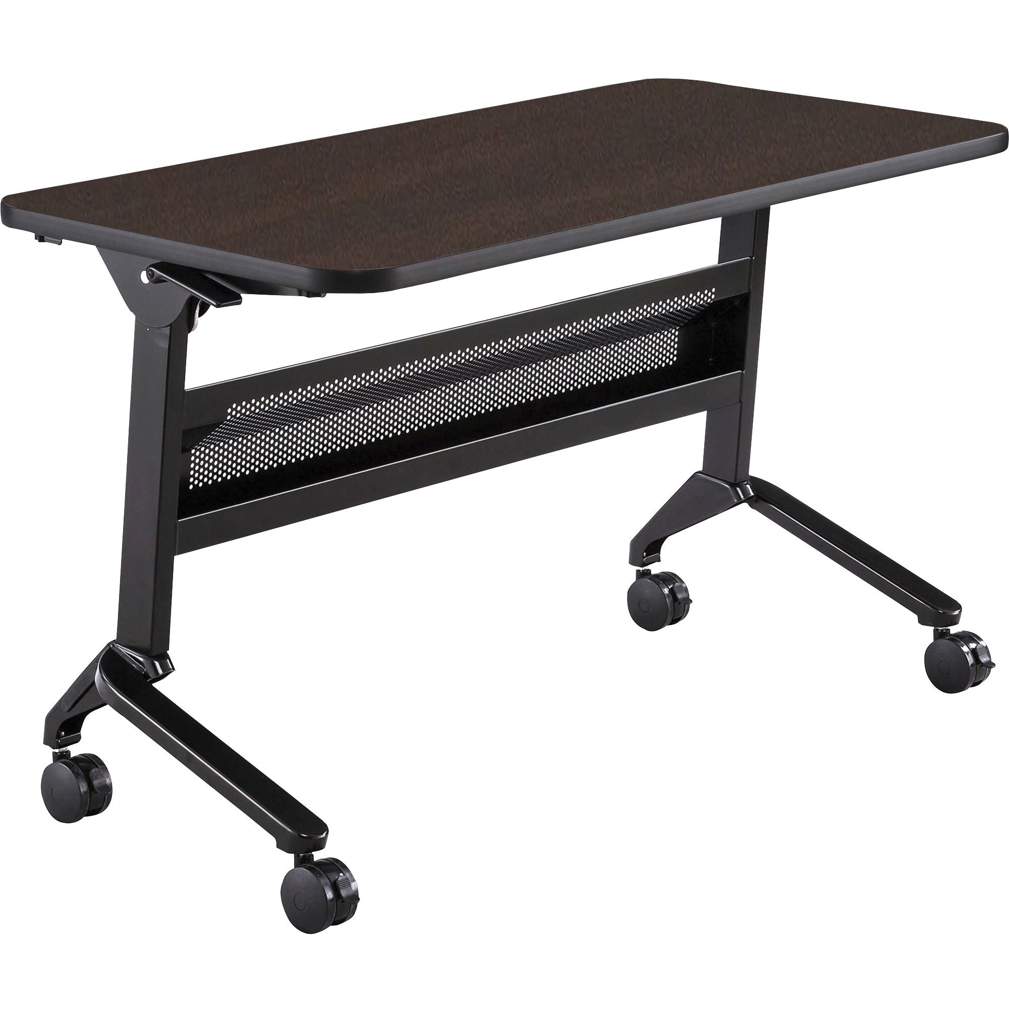 Safco Flip-N-Go Rectangular Training Table, Mocha Top, Black Base, 48"W x 24"D x 29"H, 150 lb Capacity, Low Pressure Laminate, 4 Locking Casters, 1 Each