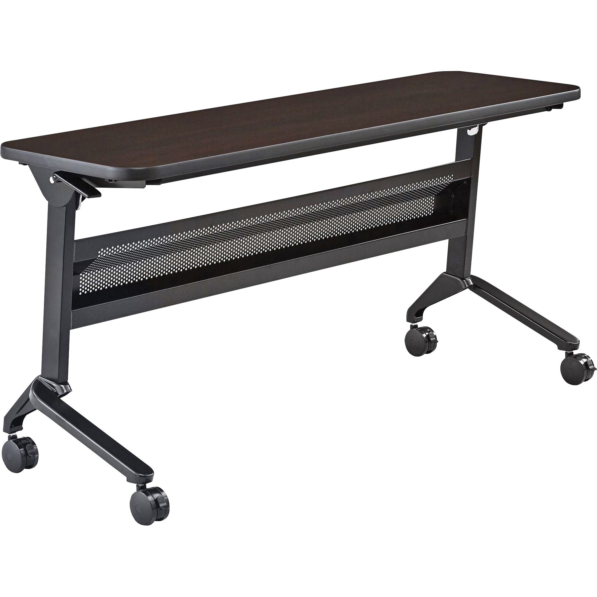 Safco Flip-N-Go Rectangular Training Table, Mocha Top, Black Base, 60"W x 18"D x 29"H, 150 lb Capacity, Low Pressure Laminate, 1 Each
