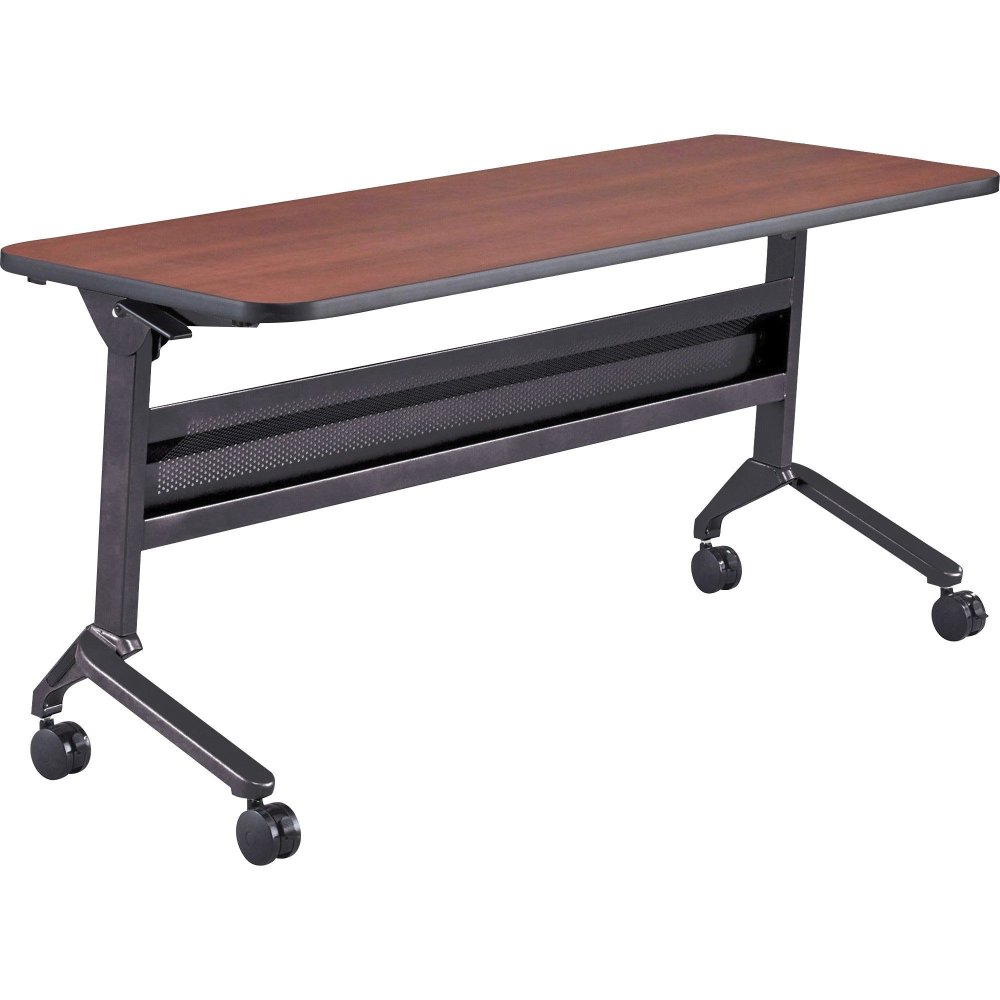 Safco Flip-N-Go Rectangular Training Table, Biltmore Cherry Top, Black Base, 60"W x 24"D x 29"H, 150 lb Capacity, Low Pressure Laminate, 1 Each