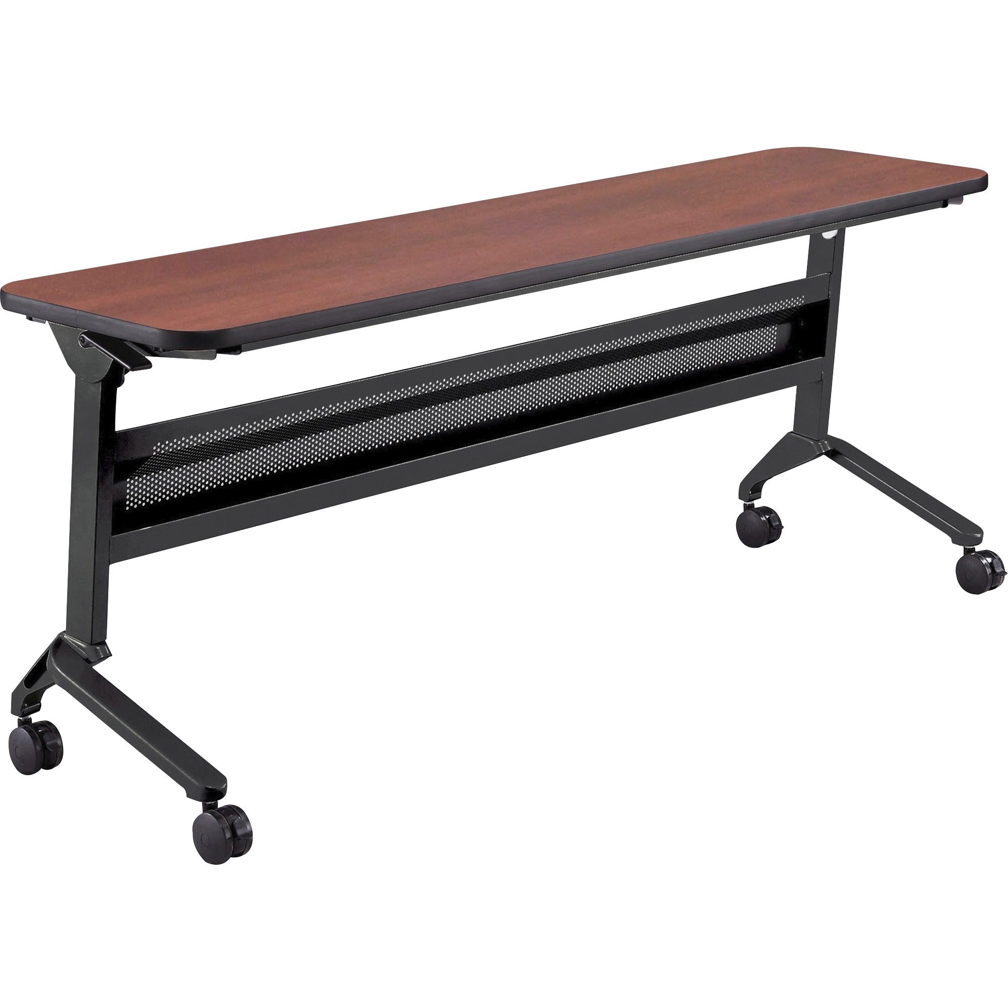 Safco Flip-N-Go Rectangular Training Table, Biltmore Cherry Top, Black Base, 72" x 18" x 29", 150 lb Capacity, Low Pressure Laminate, Includes Ganging Kit, 1 Each