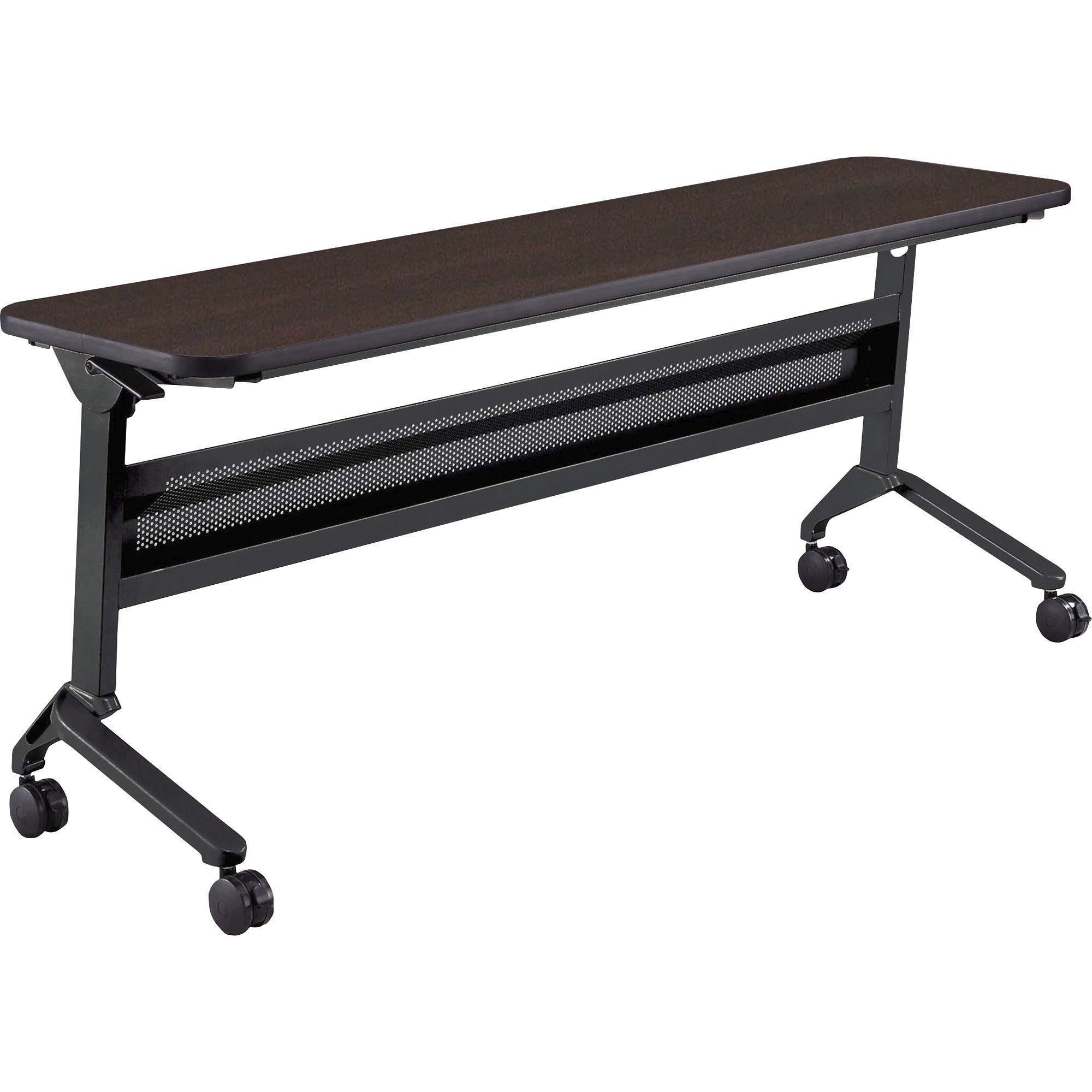 Safco Flip-N-Go Rectangular Training Table, Mocha Top, Black Base, 72" x 18" x 29", 150 lb Capacity, Low Pressure Laminate, 1 Each