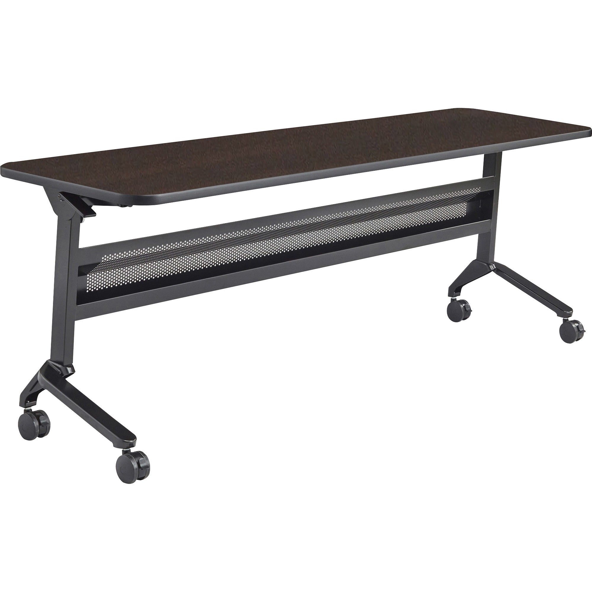 Safco Flip-N-Go Rectangular Training Table, Mocha Top, Black Base, 72"W x 24"D x 29"H, 150 lb Capacity, Low Pressure Laminate, 1 Each