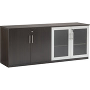 Safco Medina Mocha Laminate Office Unit, 1" Thick Work Surface, 4 Doors, 4 Shelves, 4 Adjustable Shelves, Beveled Edge, MDF, 29.5"H x 72"W x 20"D, Mocha Finish, 1 Each