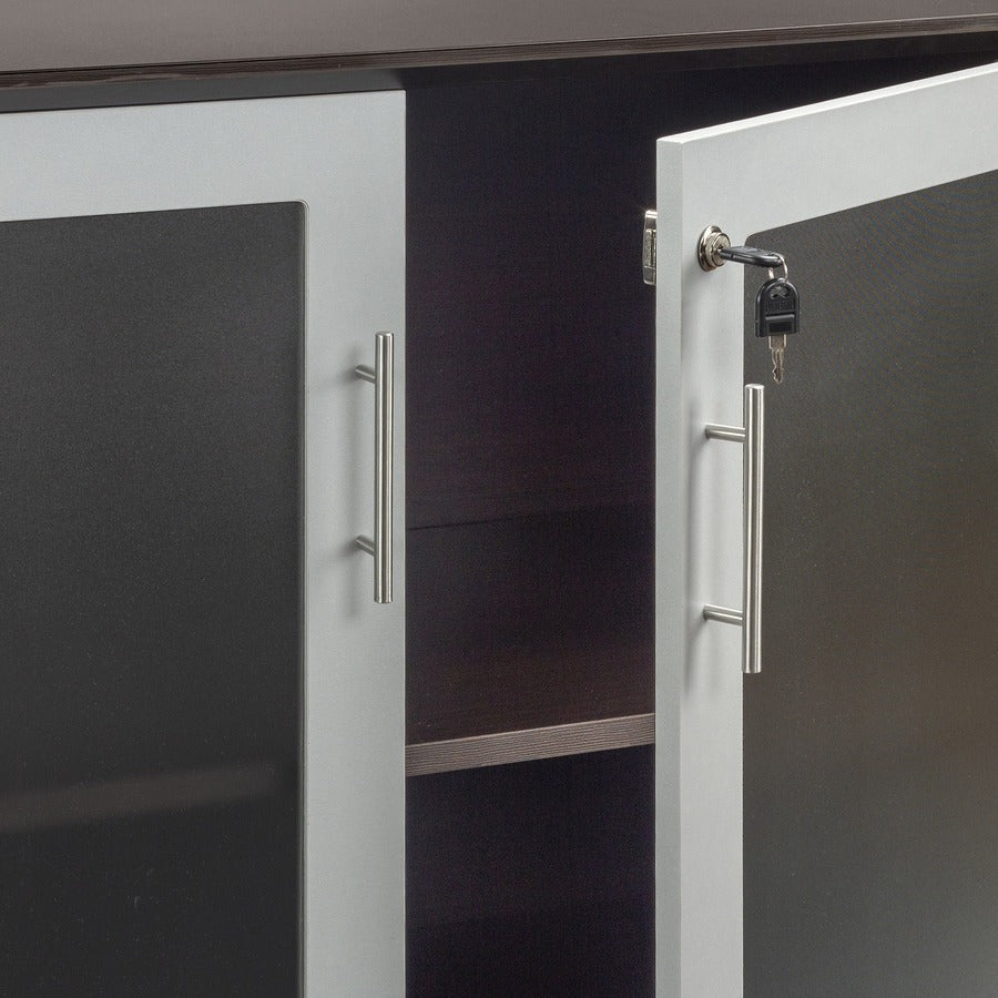 Safco Medina Mocha Laminate Office Unit, 1" Thick Work Surface, 4 Doors, 4 Shelves, 4 Adjustable Shelves, Beveled Edge, MDF, 29.5"H x 72"W x 20"D, Mocha Finish, 1 Each