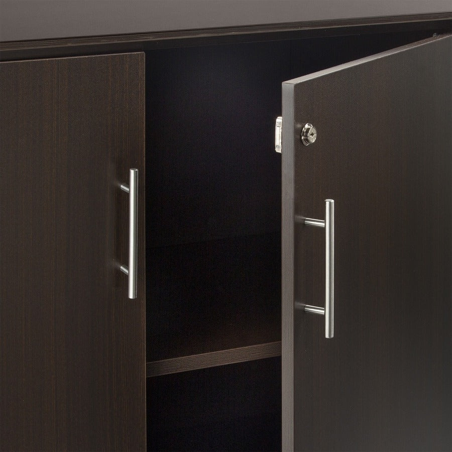 Safco Medina Mocha Laminate Office Unit, 1" Thick Work Surface, 4 Doors, 4 Shelves, 4 Adjustable Shelves, Beveled Edge, MDF, 29.5"H x 72"W x 20"D, Mocha Finish, 1 Each