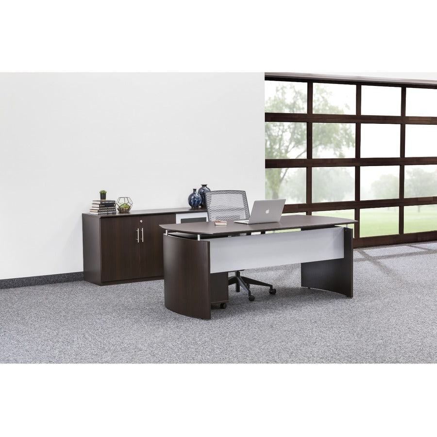 Safco Medina Mocha Laminate Office Unit, 1" Thick Work Surface, 4 Doors, 4 Shelves, 4 Adjustable Shelves, Beveled Edge, MDF, 29.5"H x 72"W x 20"D, Mocha Finish, 1 Each