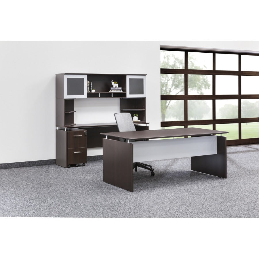 Safco Medina Mocha Laminate Office Unit, 29.5"H x 63"W x 36"D, Beveled Edge, MDF and Laminate, Mocha/Silver Finish, 1 Each