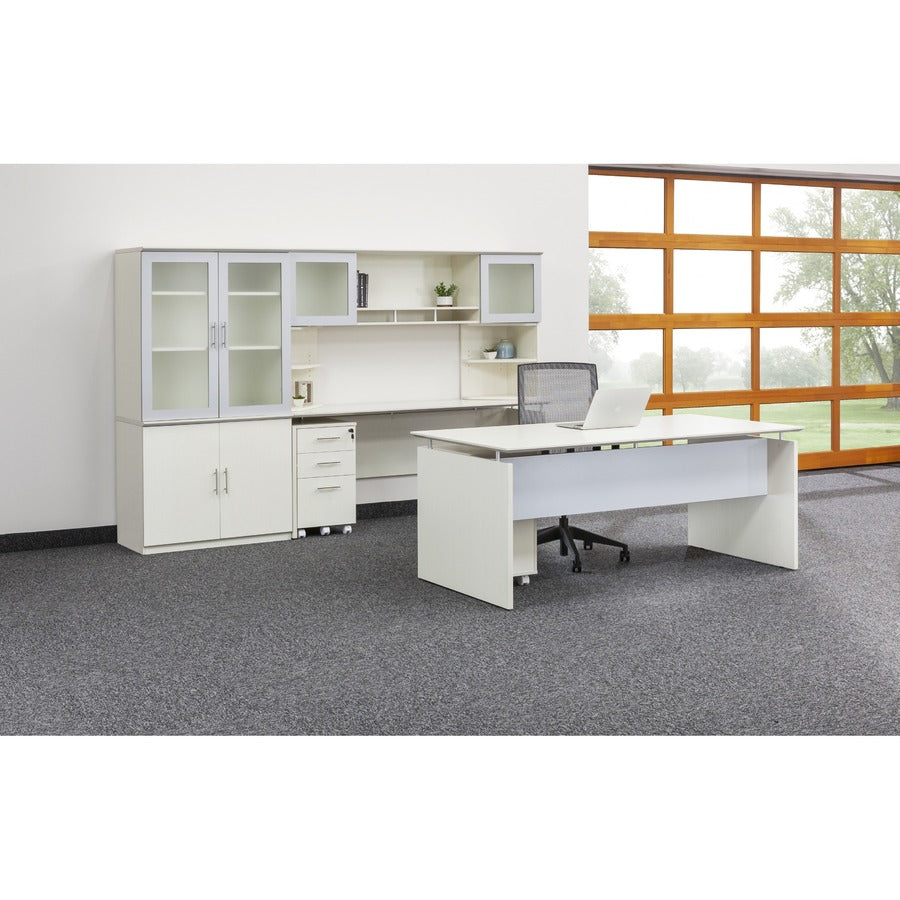 Safco Medina Textured Sea Salt Laminate Desk, 29.5"H x 63"W x 36"D, Beveled Edge, Silver Accents, 1 Each