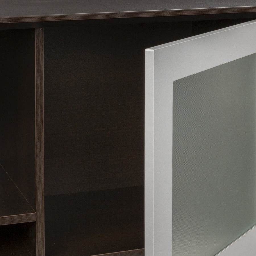 Safco Medina Mocha Laminate Office Unit, 18.3"H x 72"W x 15"D, 2 Doors, 4 Shelves, Beveled Edge, MDF and Laminate, Mocha Finish, 1 Each
