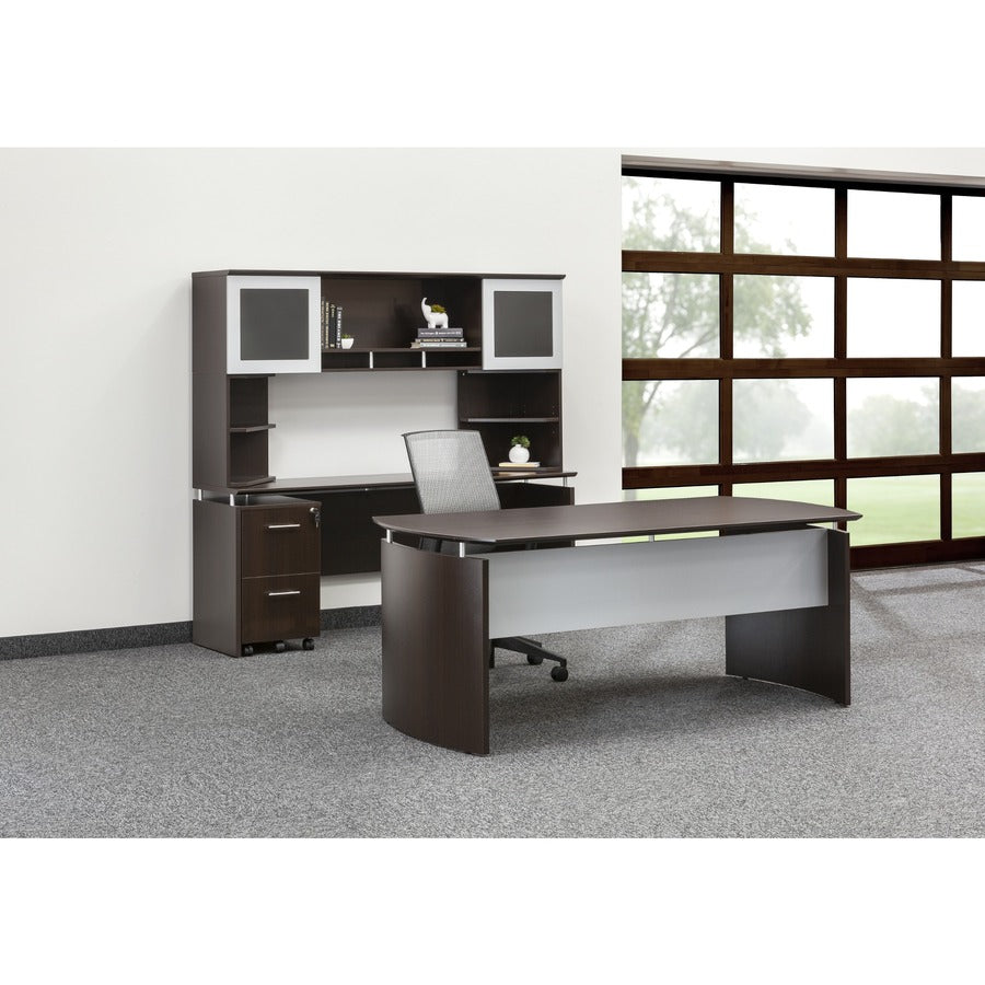 Safco Medina Mocha Laminate Office Unit, 18.3"H x 72"W x 15"D, 2 Doors, 4 Shelves, Beveled Edge, MDF and Laminate, Mocha Finish, 1 Each