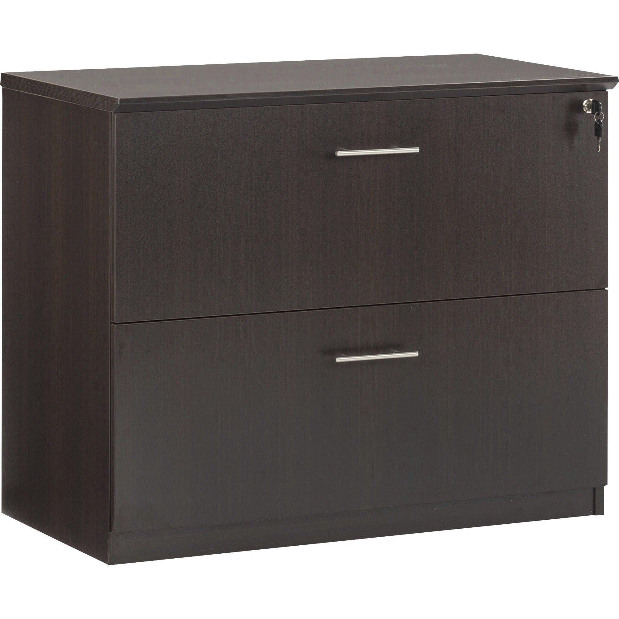 Safco Medina Mocha Laminate Office Unit, 1" Thick Work Surface, 29.5"H x 36"W x 20"D Lateral File, Beveled Edge, MDF, Mocha Finish, 1 Each