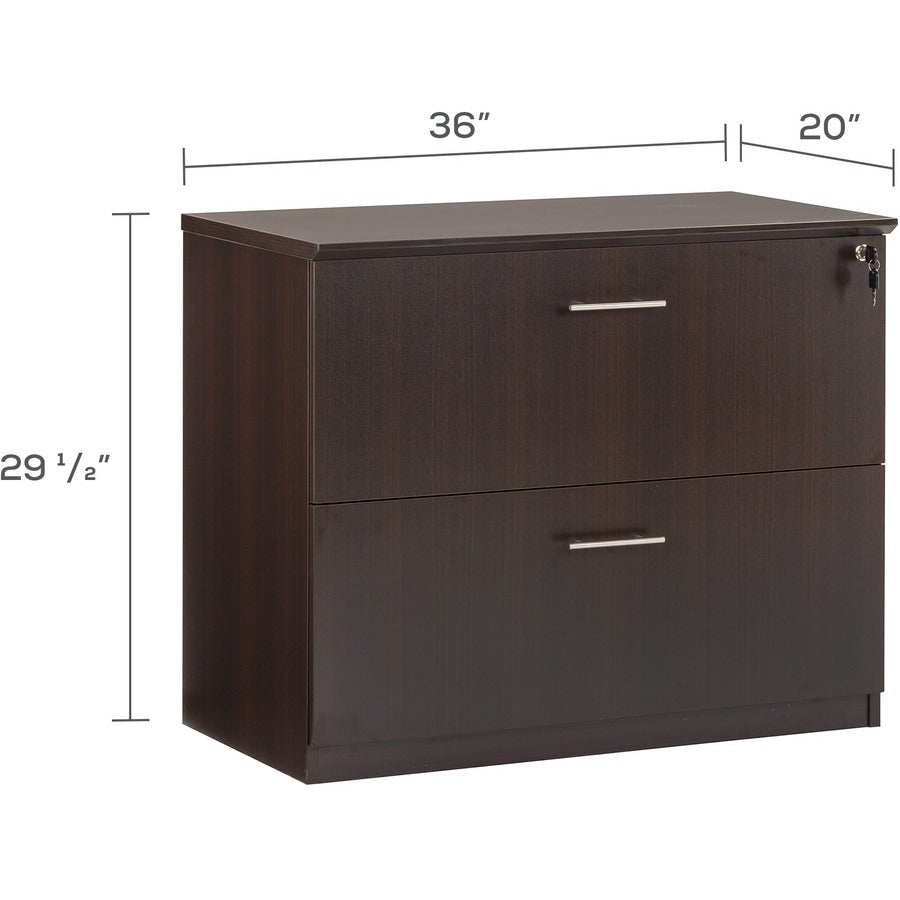 Safco Medina Mocha Laminate Office Unit, 1" Thick Work Surface, 29.5"H x 36"W x 20"D Lateral File, Beveled Edge, MDF, Mocha Finish, 1 Each