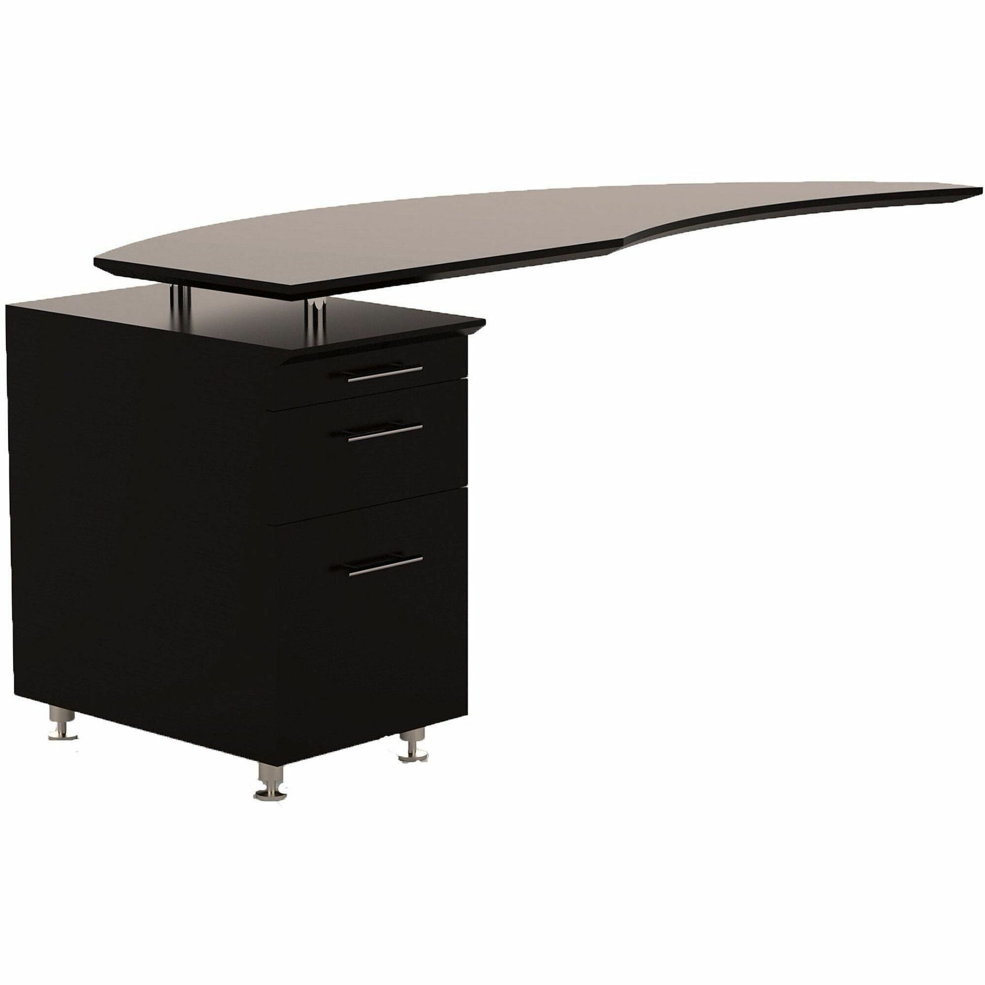Safco Medina Mocha Laminate Office Unit, L-shaped, 1" thick work surface, 3 drawers, single pedestal on left, beveled edge, MDF construction, silver legs, 29.5"H x 63"W x 24"D, 1 each