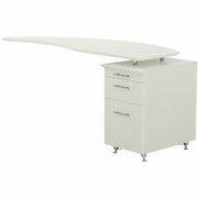 Safco Medina Textured Sea Salt Laminate Unit, L-shaped, 1" thick work surface, 3 drawers, single right pedestal, beveled edge, MDF, silver legs, 29.5"H x 63"W x 24"D, 1 Each