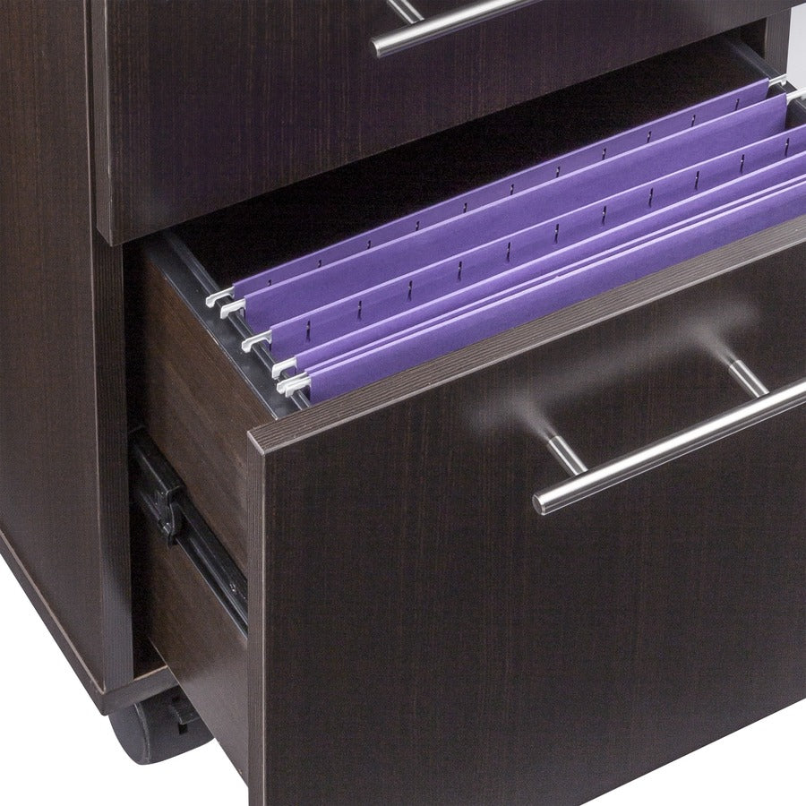 Safco Medina Mobile Pedestal, 3 Drawers, Single Pedestal, Beveled Edge, MDF & Laminate, Mocha Finish, 26.8"H x 15.5"W x 18"D, 1 Each