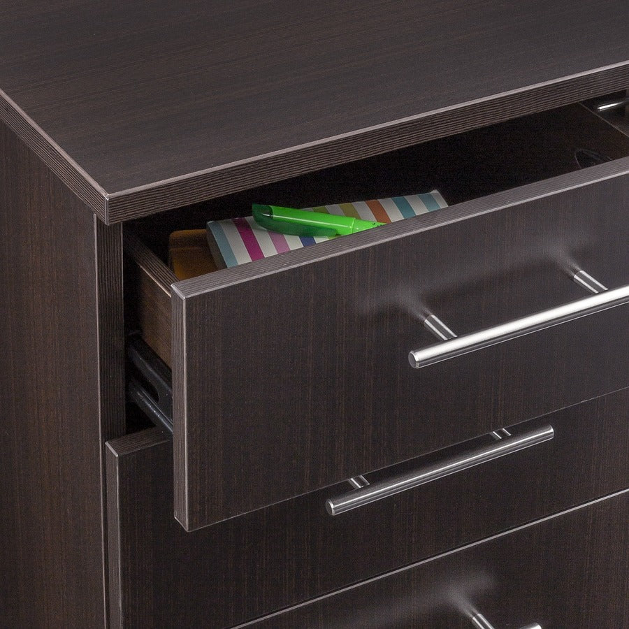 Safco Medina Mobile Pedestal, 3 Drawers, Single Pedestal, Beveled Edge, MDF & Laminate, Mocha Finish, 26.8"H x 15.5"W x 18"D, 1 Each