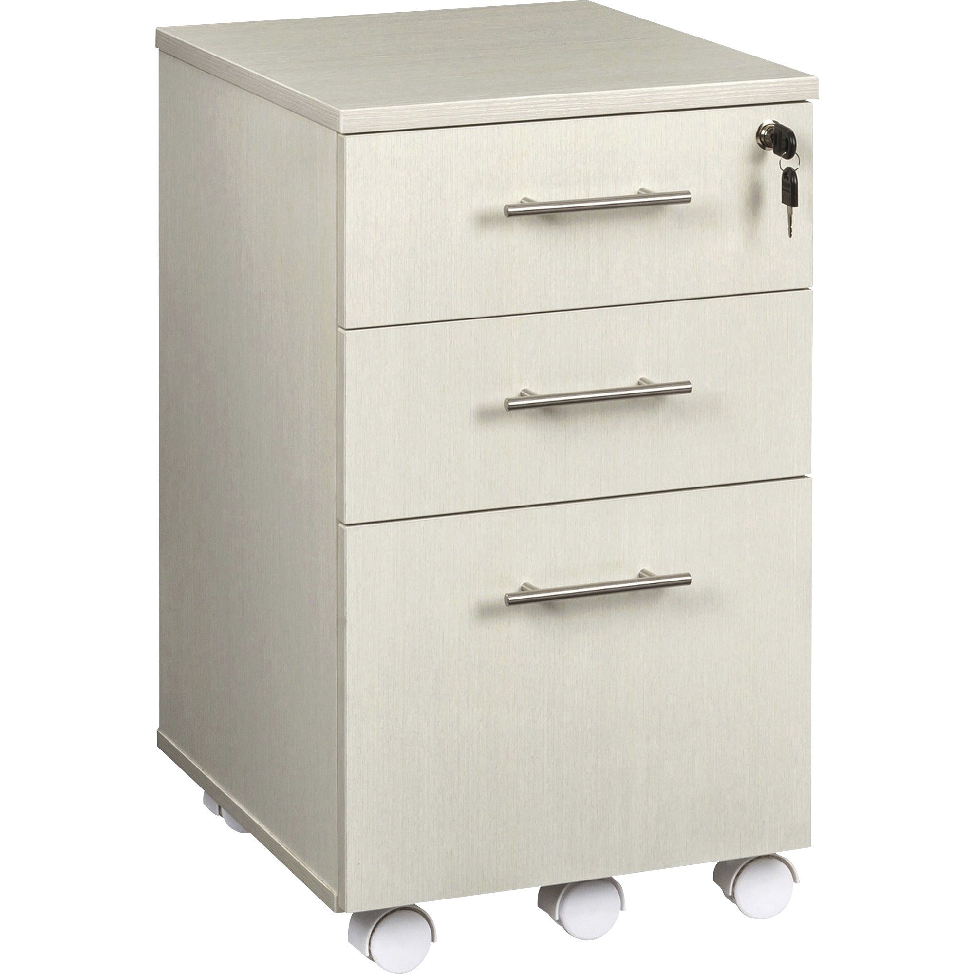 Safco Medina Mobile Pedestal, 3 Drawers, Single Pedestal, Beveled Edge, MDF & Laminate, Textured Sea Salt Finish, 26.8"H x 15.5"W x 18"D, 1 Each