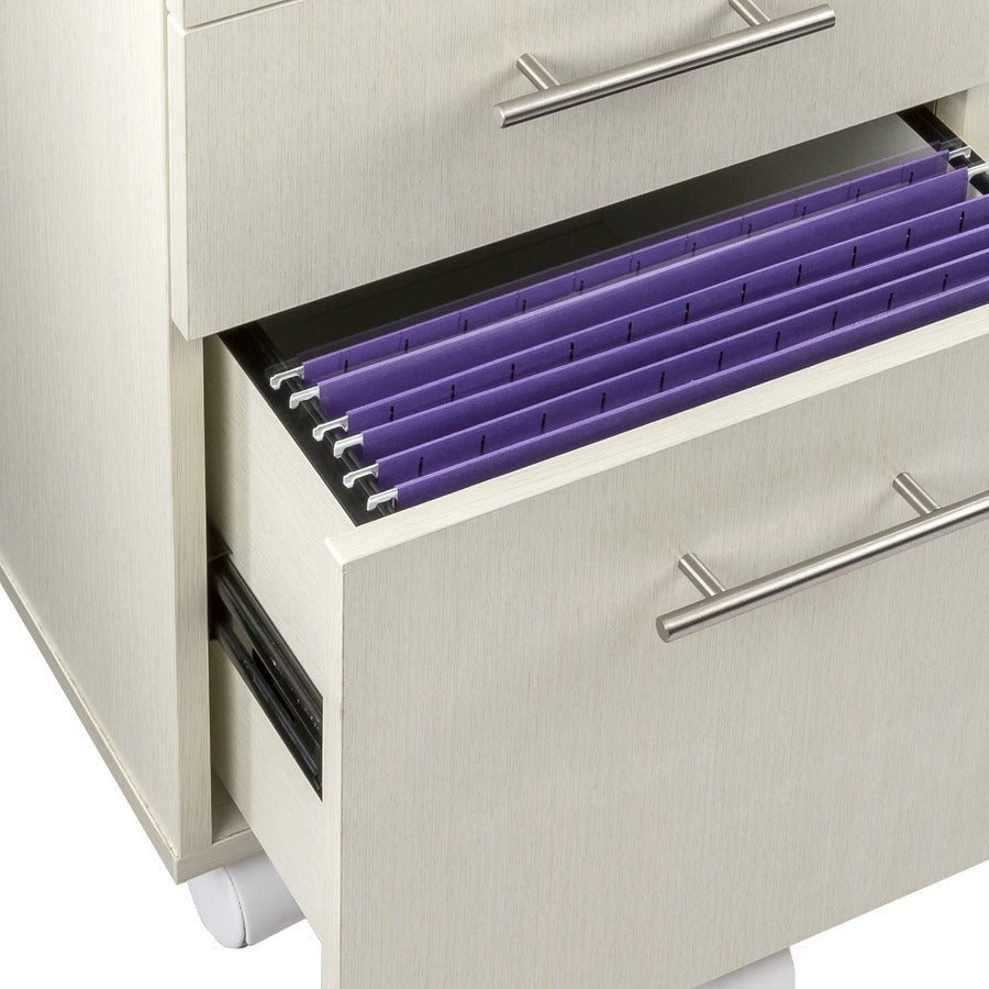 Safco Medina Mobile Pedestal, 3 Drawers, Single Pedestal, Beveled Edge, MDF & Laminate, Textured Sea Salt Finish, 26.8"H x 15.5"W x 18"D, 1 Each