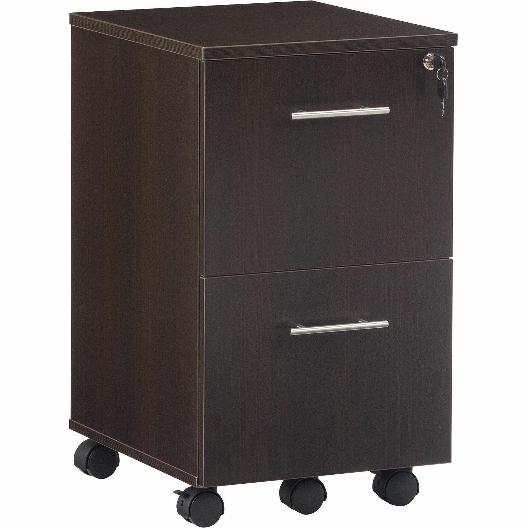 Safco Medina Laminate Mobile File/File Pedestal, 2 Drawers, Single Pedestal, Beveled Edge, MDF/Laminate, Mocha Finish, 26.8"H x 15.5"W x 18"D, 1 Each