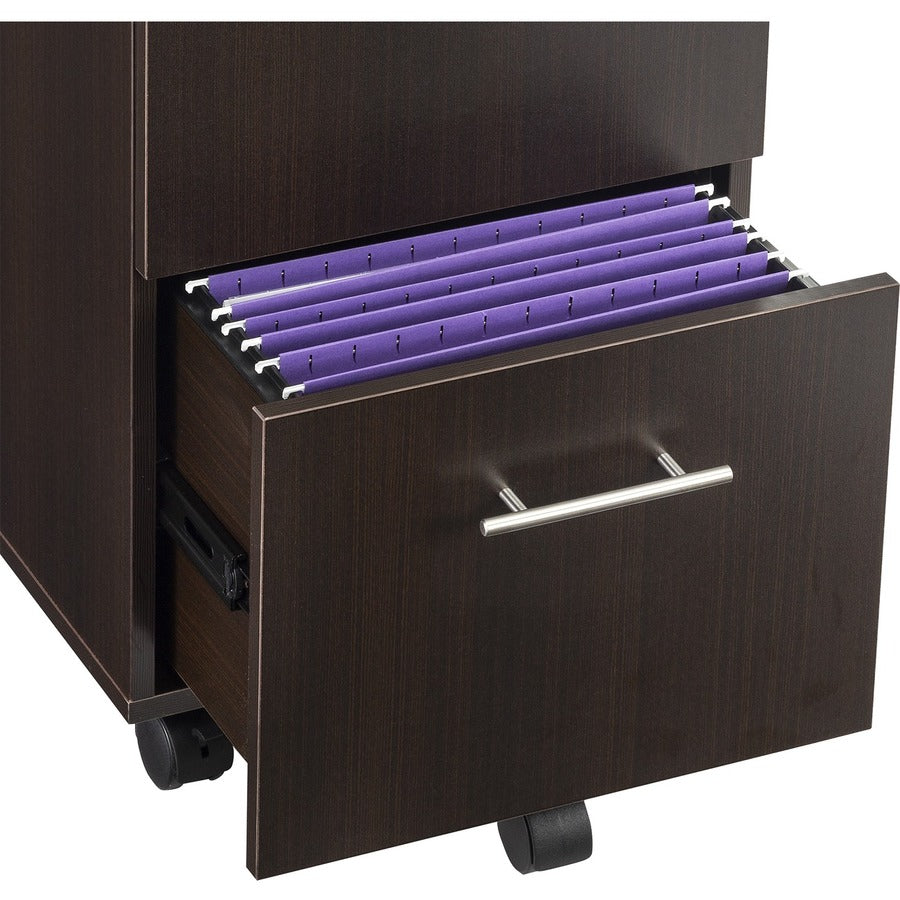 Safco Medina Laminate Mobile File/File Pedestal, 2 Drawers, Single Pedestal, Beveled Edge, MDF/Laminate, Mocha Finish, 26.8"H x 15.5"W x 18"D, 1 Each