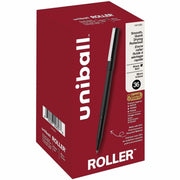 uniball Roller Rollerball Pen, 0.5 mm Micro Point, Black Ink, Black Barrel, 36 Pack