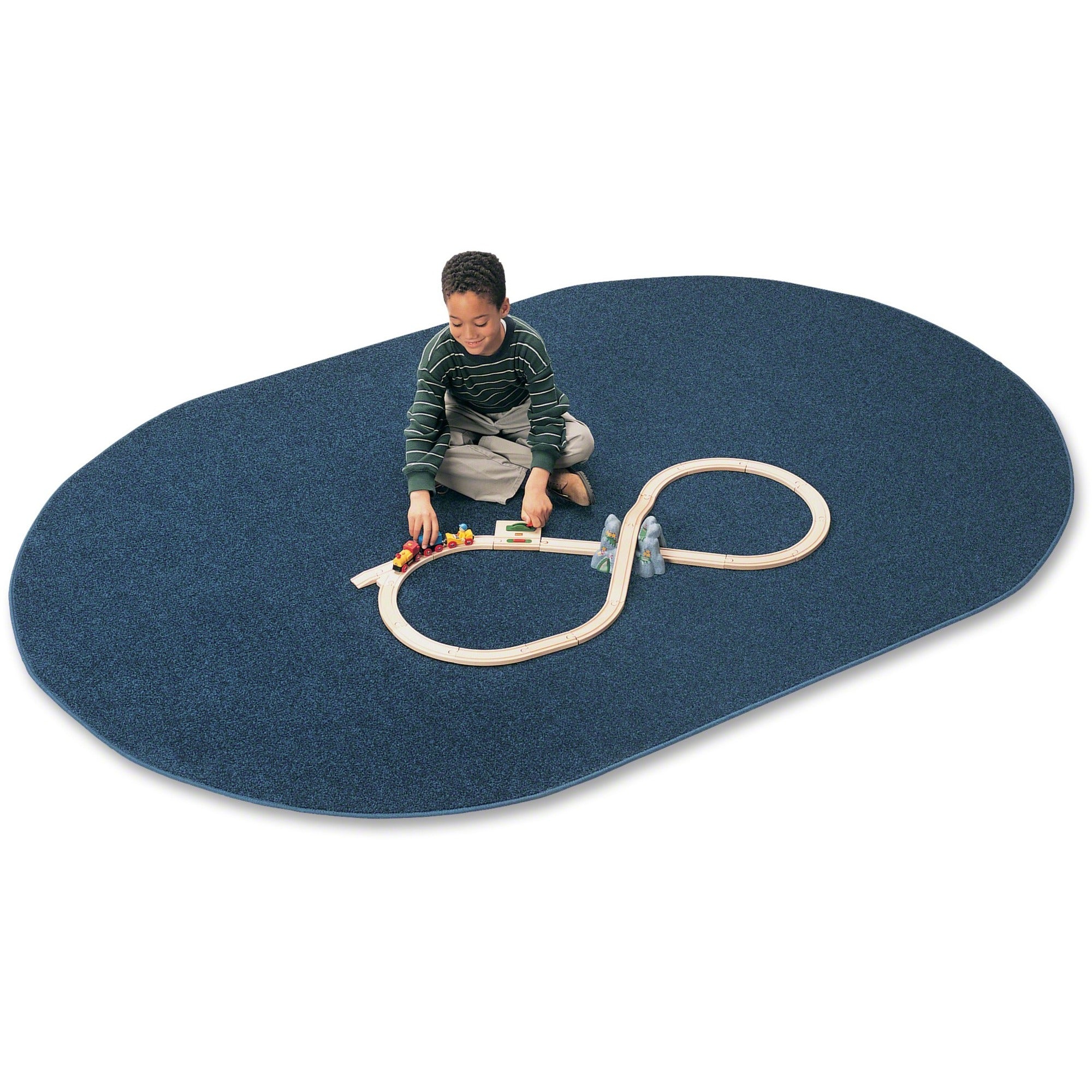 Carpets for Kids Solid Color Mt. St. Helens Oval Rug, Marine Blue, 90" Length x 12 ft Width, Nylon Yarn, 1 Each
