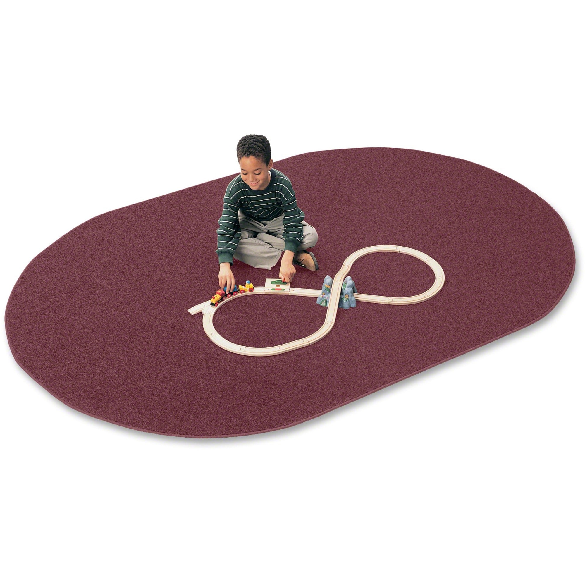 Solid Color Mt. St. Helens Carpet Rug, Oval, 90" x 12 ft, Cranberry, Nylon Yarn, 1 Each