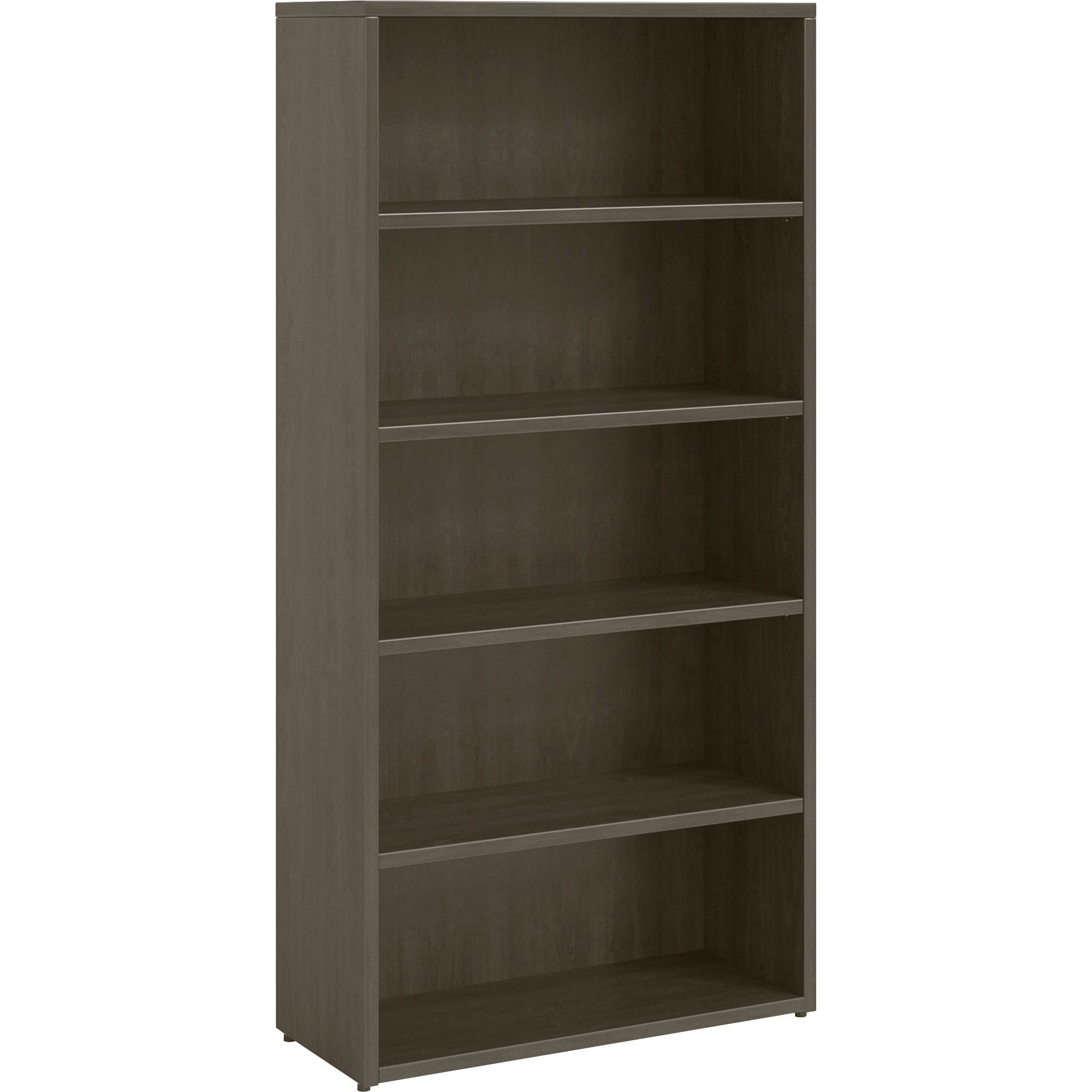 Lorell Prominence 2.0 Bookcase, 69"H x 34"W x 12"D, 5 Shelves (4 Adjustable), Particleboard, Gray Elm Finish, 1 Each
