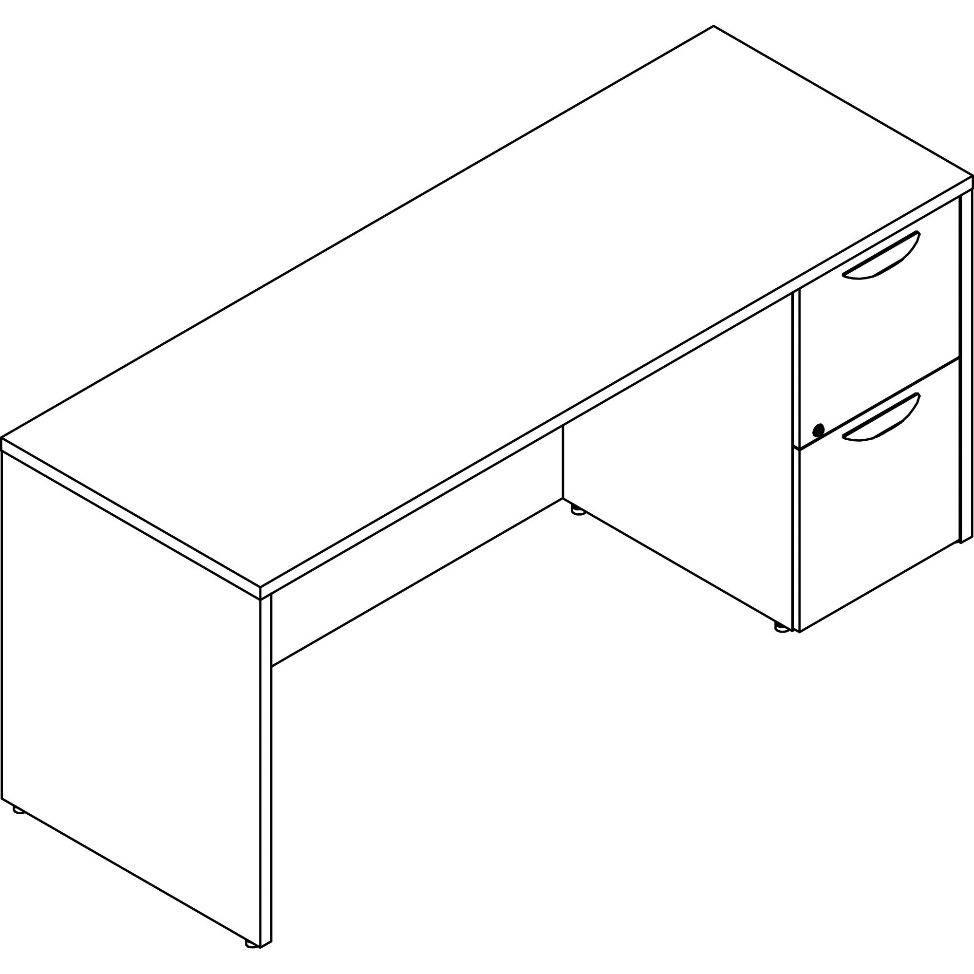 Lorell Prominence 2.0 Right-Pedestal Credenza, 29"H x 66"W x 24"D, 1" Thick Top, 2 Drawers, Gray Elm Laminate, Single Pedestal Right, Particleboard, 1 Each