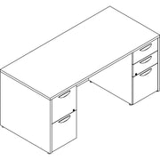 Lorell Prominence 2.0 Double-Pedestal Desk, 66"W x 30"D x 29"H, 1" Thick Top, 5 Drawers, Gray Elm Laminate, Particleboard, Thermofused Melamine Finish, 1 Each