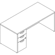 Lorell Prominence 2.0 Left-Pedestal Desk, 66"W x 30"D x 29"H, 1" Thick Top, 3 Drawers (2 Box, 1 File), Gray Elm Thermofused Melamine, Single Pedestal Left, 1 Each