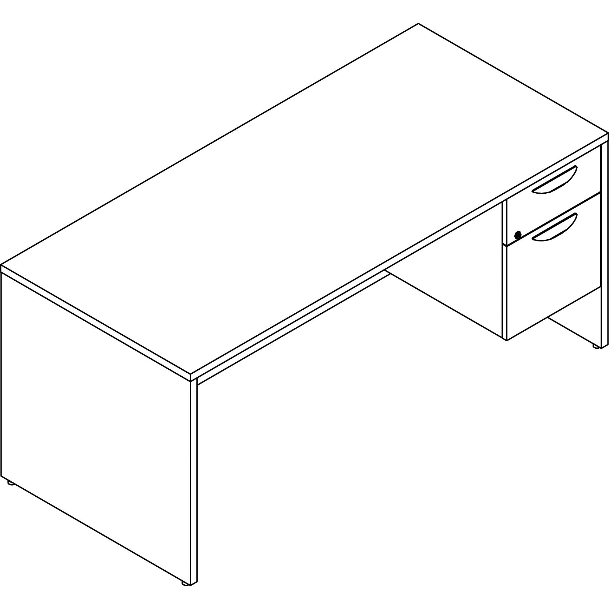 Lorell Prominence 2.0 3/4 Right-Pedestal Desk, Gray Elm, 29"H x 66"W x 30"D, 1" Thick Top, 2 Drawers (1 Box, 1 File), Single Pedestal Right, Particleboard, Thermofused Melamine, Laminate, 1 Each
