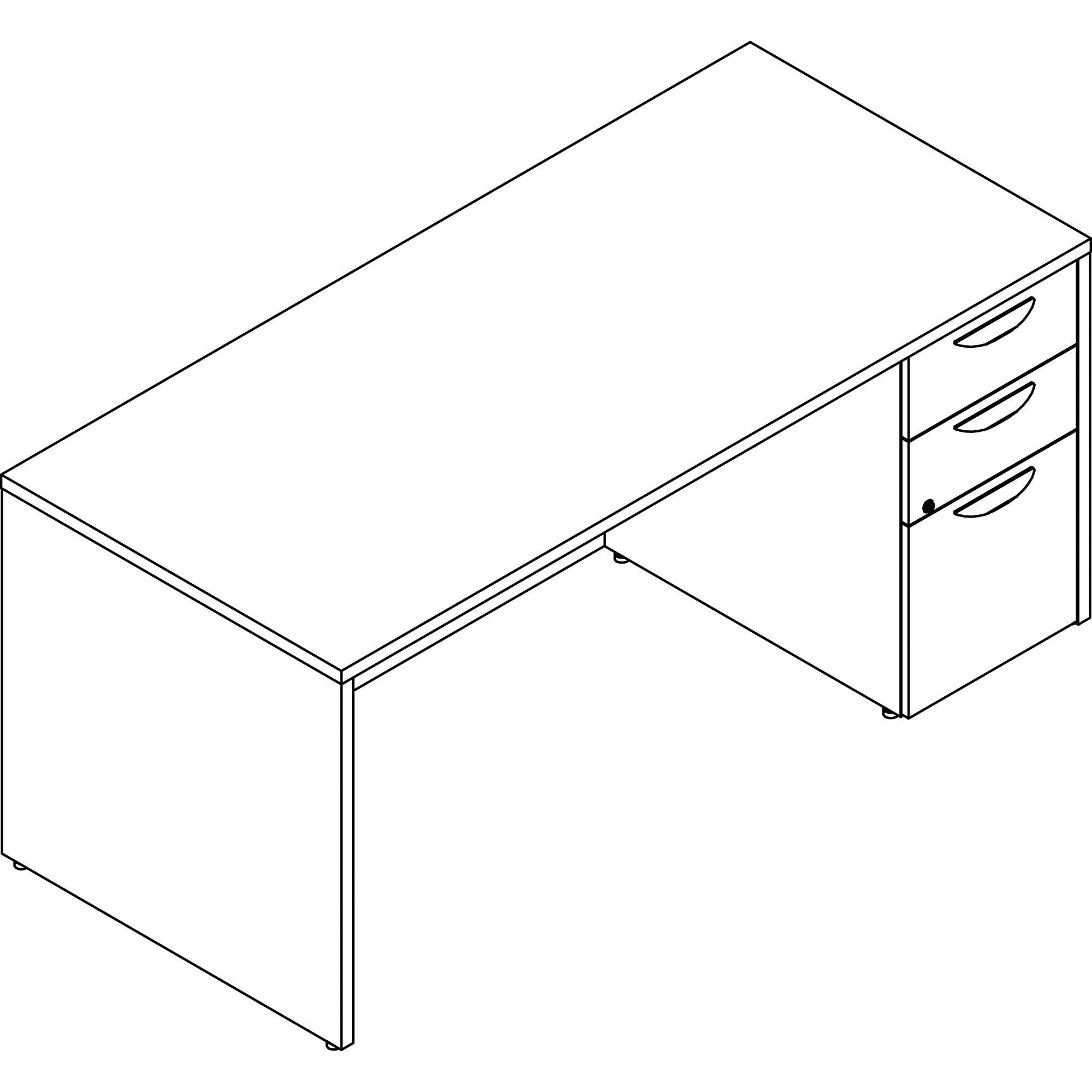 Lorell Prominence 2.0 Right-Pedestal Desk, Gray Elm, 66"W x 30"D x 29"H, 1" Thick Top, 3 Drawers (2 Box, 1 File), Single Pedestal Right, Particleboard, Thermofused Melamine Finish, 1 Each