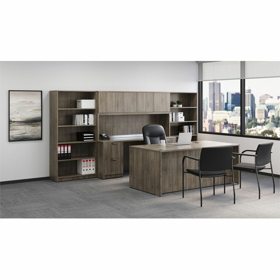Lorell Prominence 2.0 Double-Pedestal Desk, 29"H x 72"W x 36"D, 1" Thick Top, 5 Drawers (3 File, 2 Box), Gray Elm Laminate, Particleboard, Thermofused Melamine Finish, 1 Each