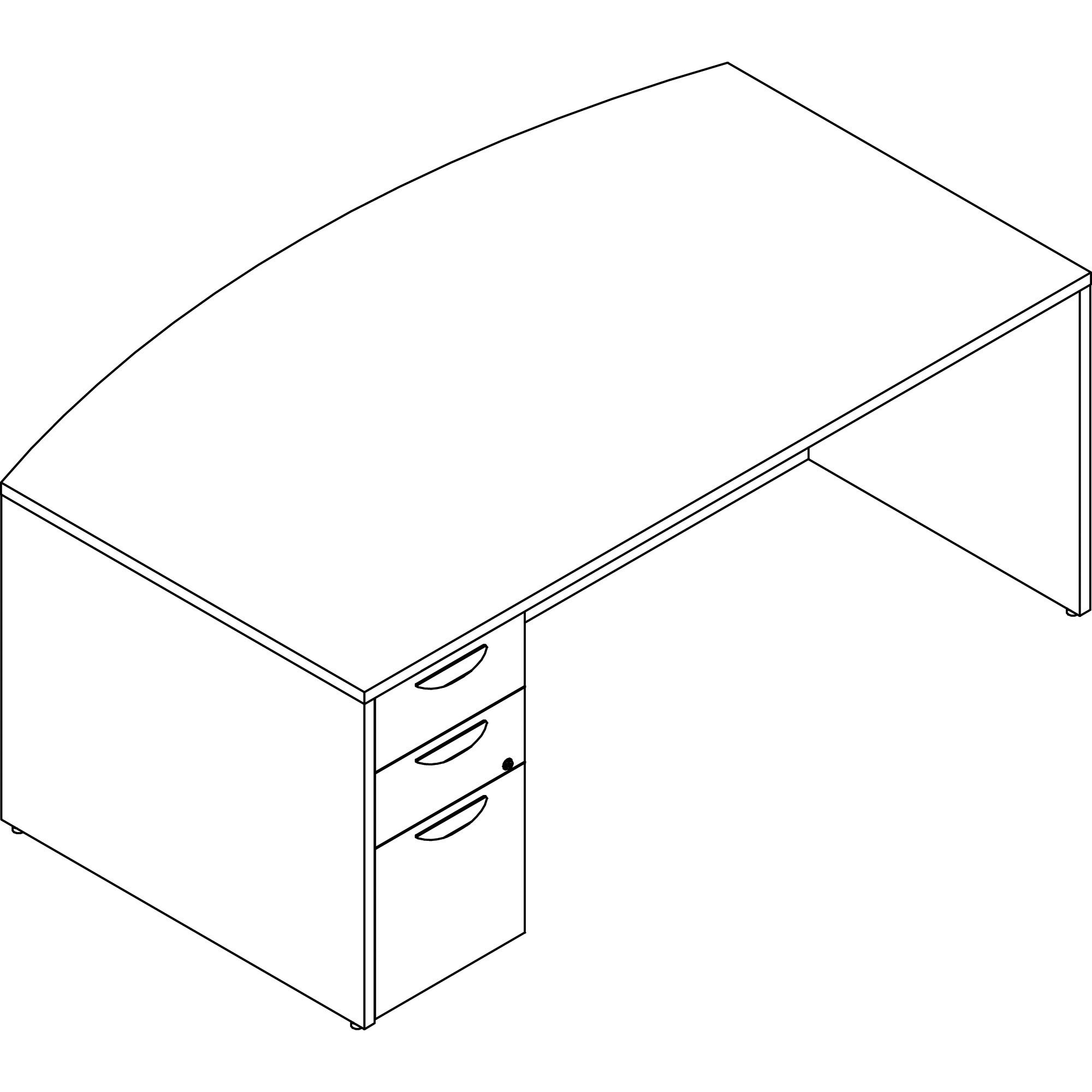 Lorell Prominence 2.0 Bowfront Left-Pedestal Desk, 72"W x 42"D x 29"H, 1" Thick Top, 3 Drawers (2 Box, 1 File), Double Pedestal Left, Gray Elm Laminate, 1 Each