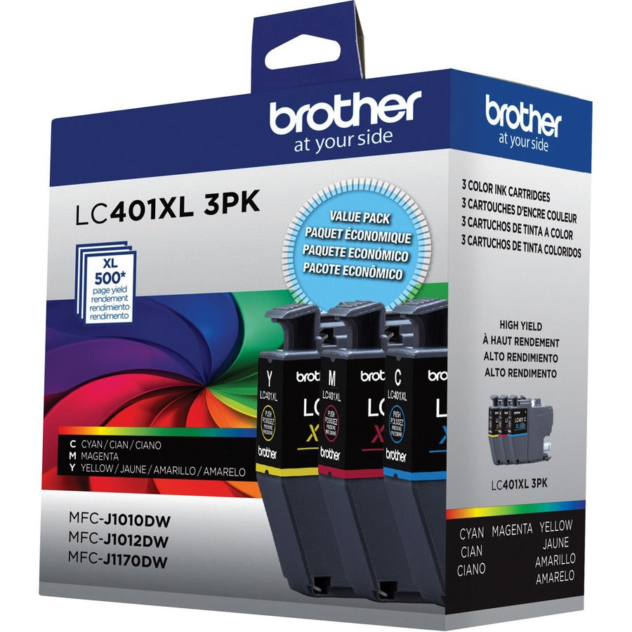 Brother LC401XL3PKS Original High Yield Inkjet Ink Cartridge - CMY - 3 / Pack