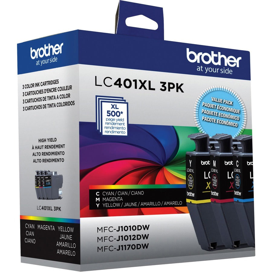 Brother LC401XL3PKS Original High Yield Inkjet Ink Cartridge - CMY - 3 / Pack