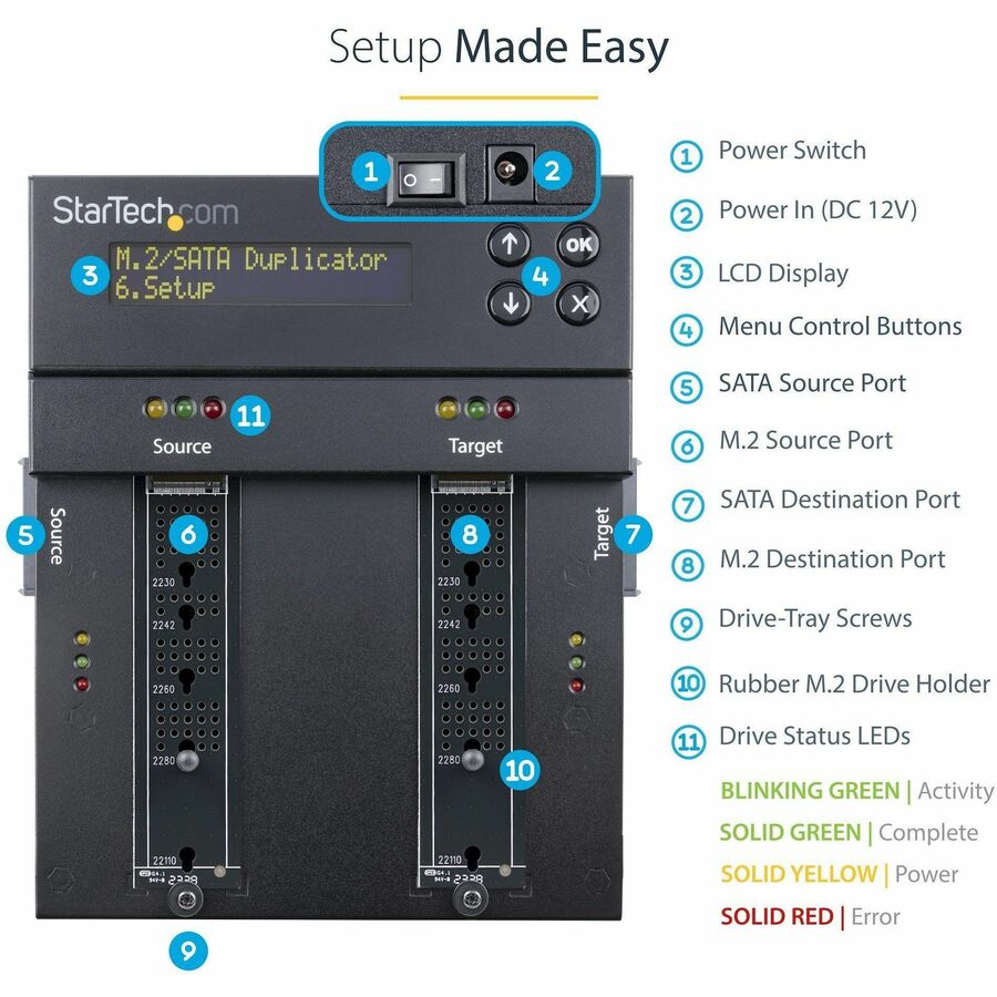 StarTech.com 1 to 1 NVMe/SATA Drive Duplicator and Secure Eraser
