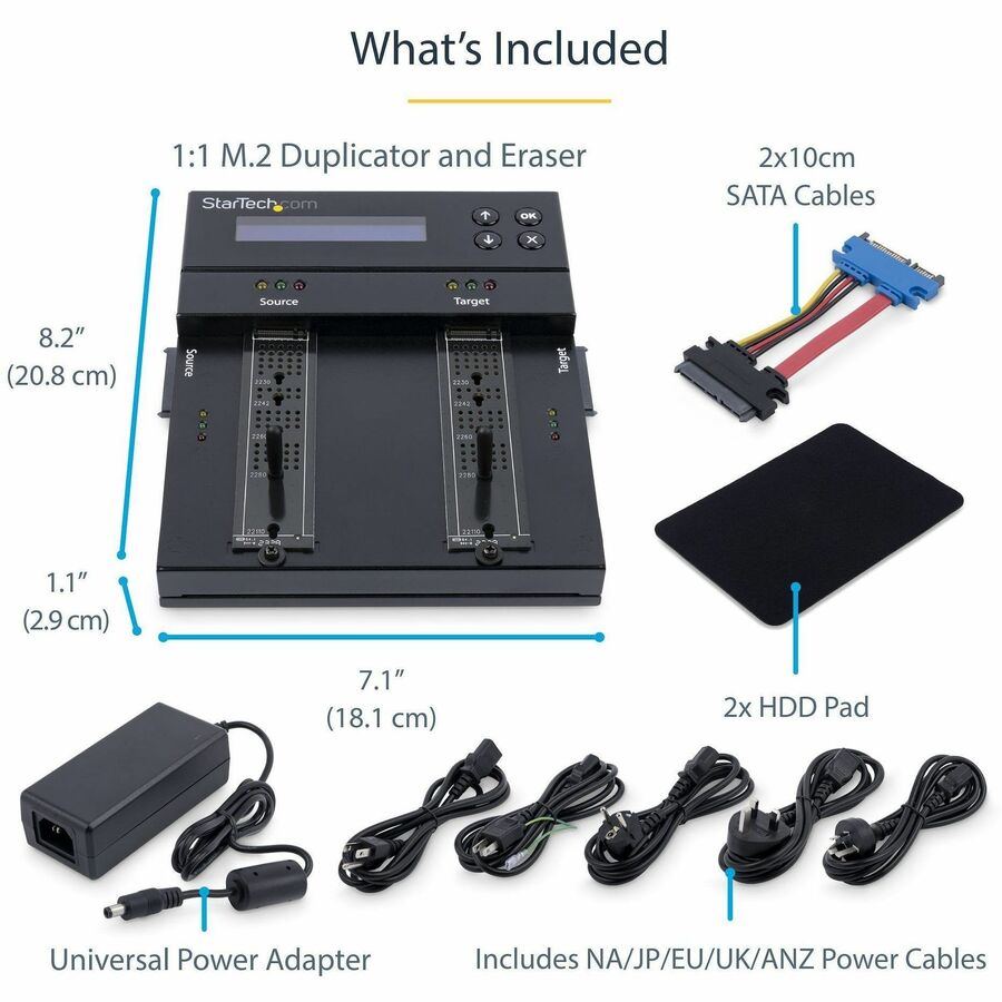 StarTech.com 1 to 1 NVMe/SATA Drive Duplicator and Secure Eraser