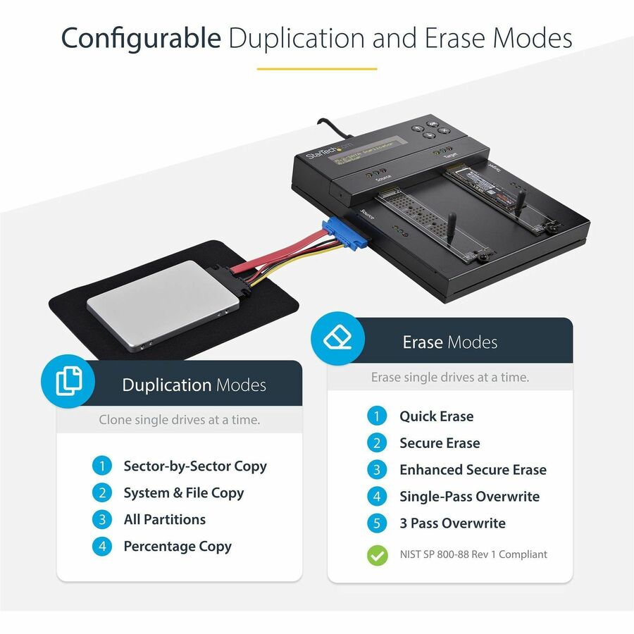 StarTech.com 1 to 1 NVMe/SATA Drive Duplicator and Secure Eraser