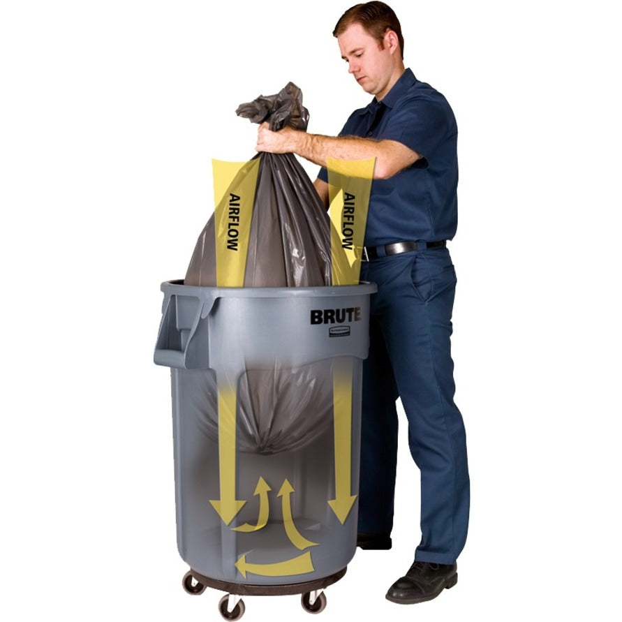 Rubbermaid Commercial Vented Brute 20-Gallon Container, Round, Stackable, Black Resin, 22.9"H x 19.4"W x 22.3"D, 1 Each