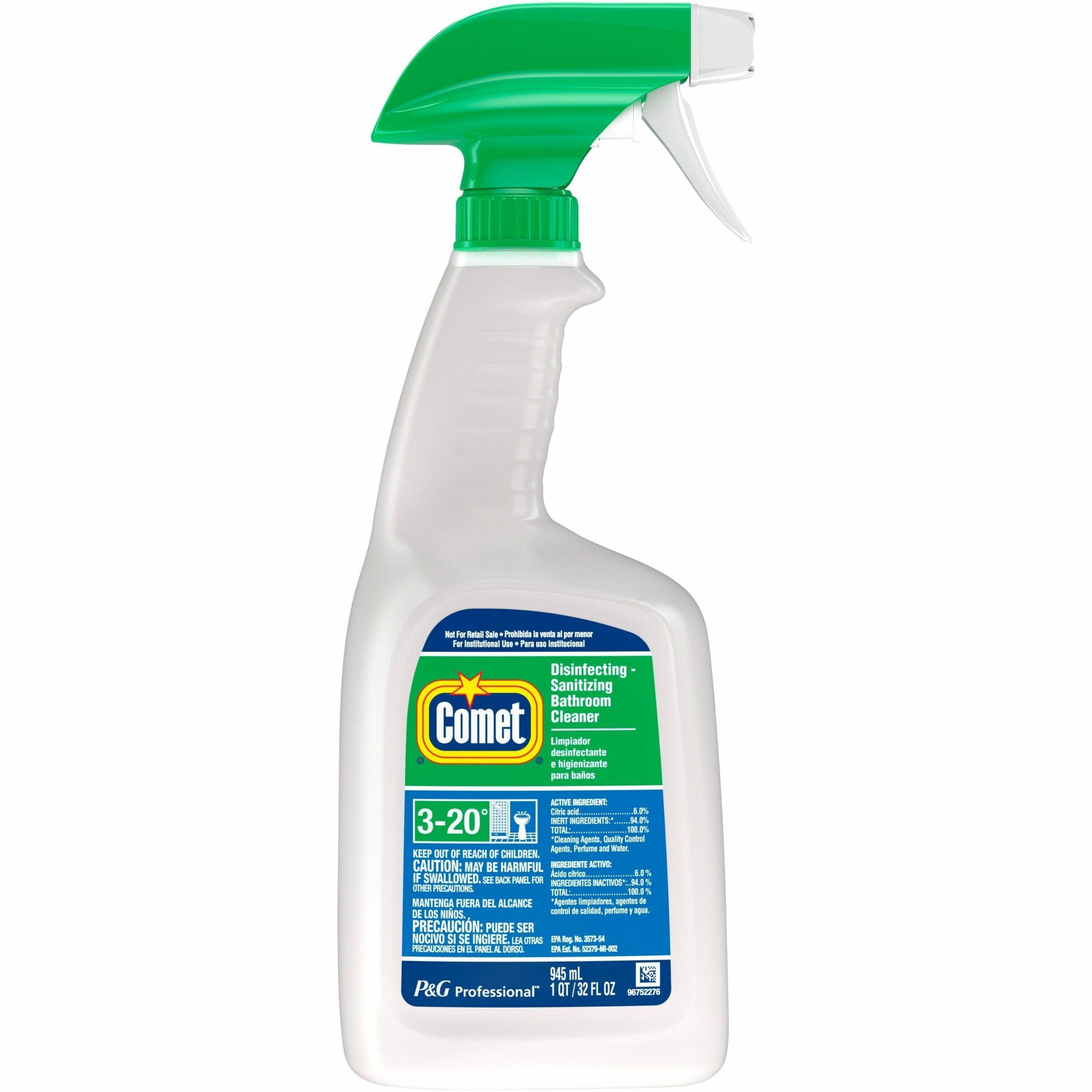 Comet Disinfecting Bath Cleaner, Ready-To-Use Liquid, 32 fl oz (1 quart), Citrus Scent, Non-abrasive, Rinse-free, Deodorize, Scrub-free, Green, 1 Bottle