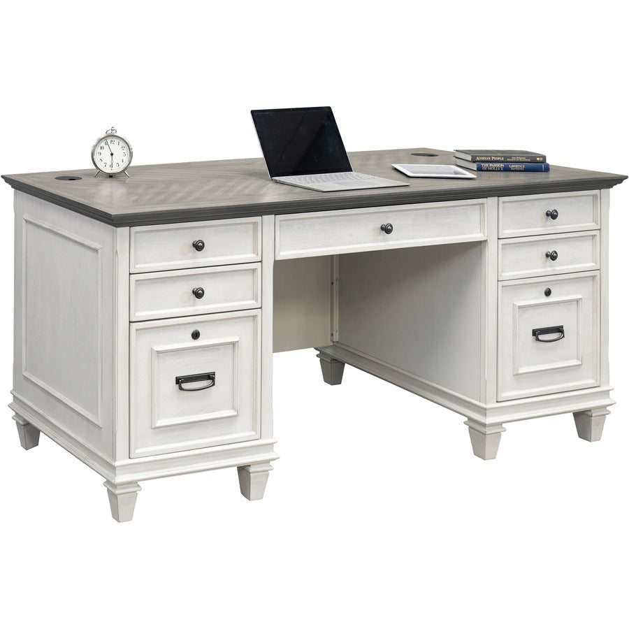 Martin Hartford Double Pedestal Desk, 31"H x 70"W x 30"D, 7 Drawers, Vintage Linen Finish, Wood Grain/Veneer/Metal/Wire Mesh, 1 Each