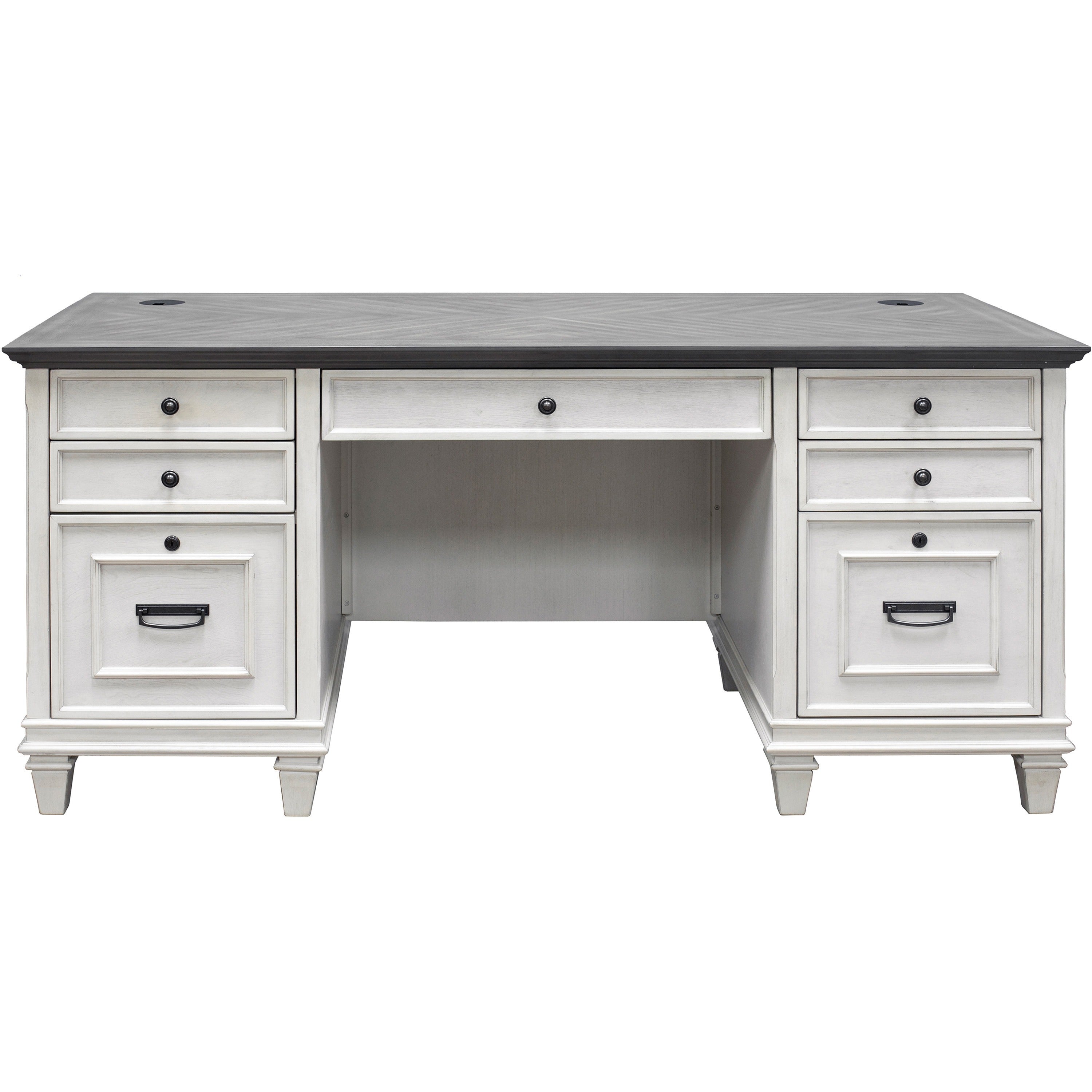 Martin Hartford Double Pedestal Desk, 31"H x 70"W x 30"D, 7 Drawers, Vintage Linen Finish, Wood Grain/Veneer/Metal/Wire Mesh, 1 Each