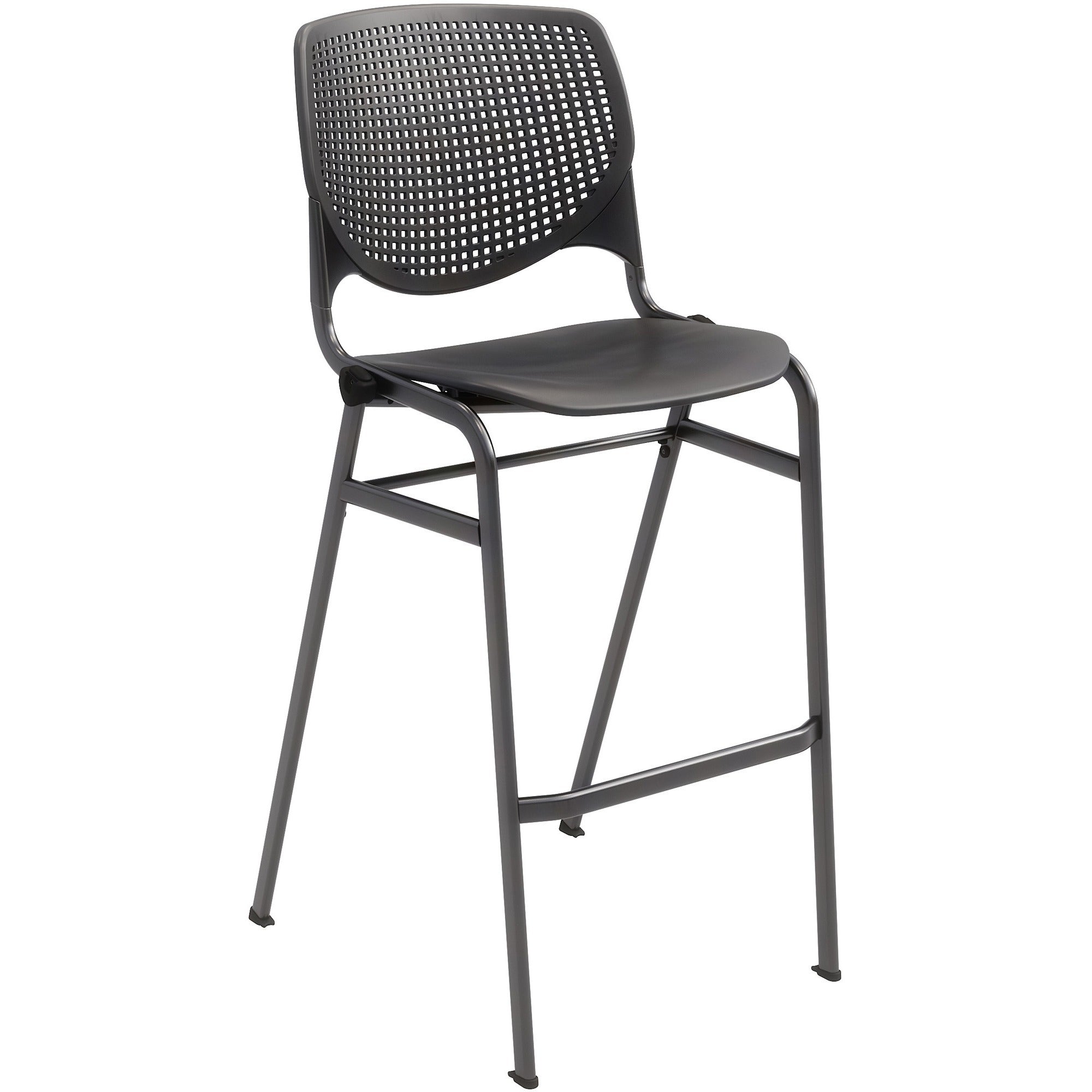 KFI Barstool Chair, Black Polypropylene Seat & Back, Aluminum Alloy/Steel Frame, Four-Legged Base, Stackable, 1 Each