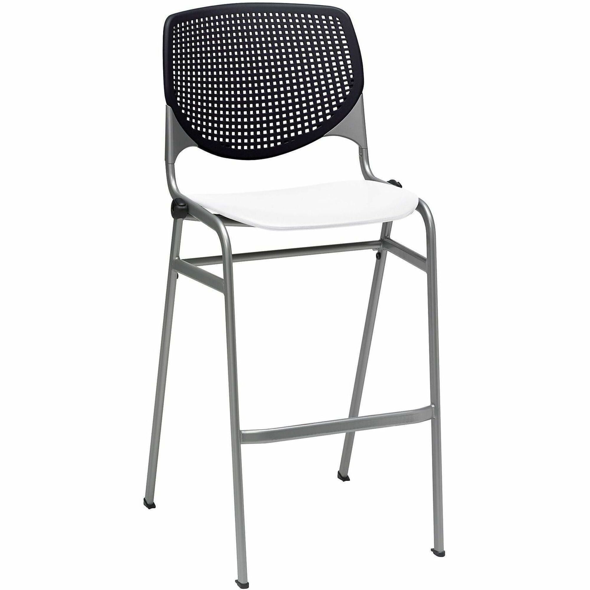 KFI Barstool Chair, Black/White, Stackable, Contoured Seat, 400 lb Capacity, 1 Each
