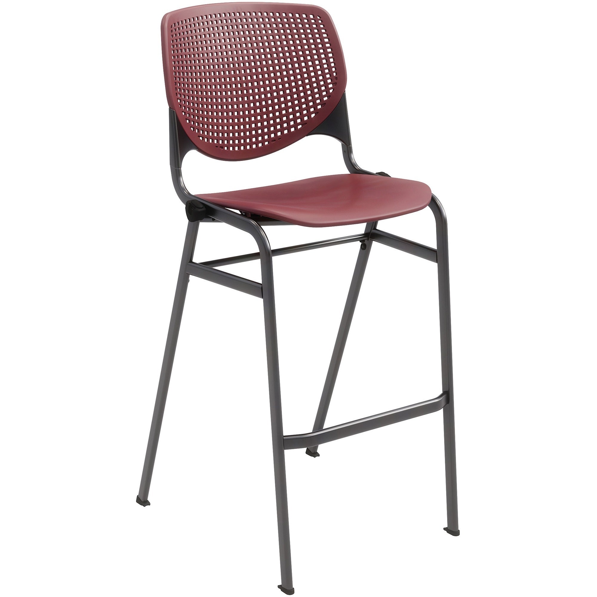 KFI Kool Barstool Chair, Burgundy Polypropylene Seat & Back, Aluminum Alloy/Polypropylene Back, Powder Coated Black Steel Frame, Four-Legged Base, Stackable, 1 Each